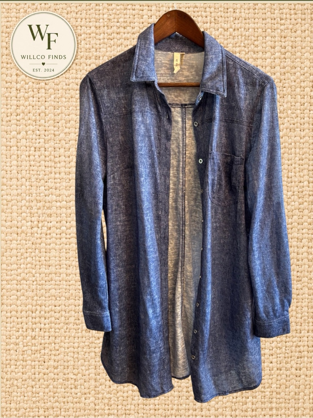 My Beloved Women’s Blue Heathered Long Button Shirt Cardigan Tunic Size L